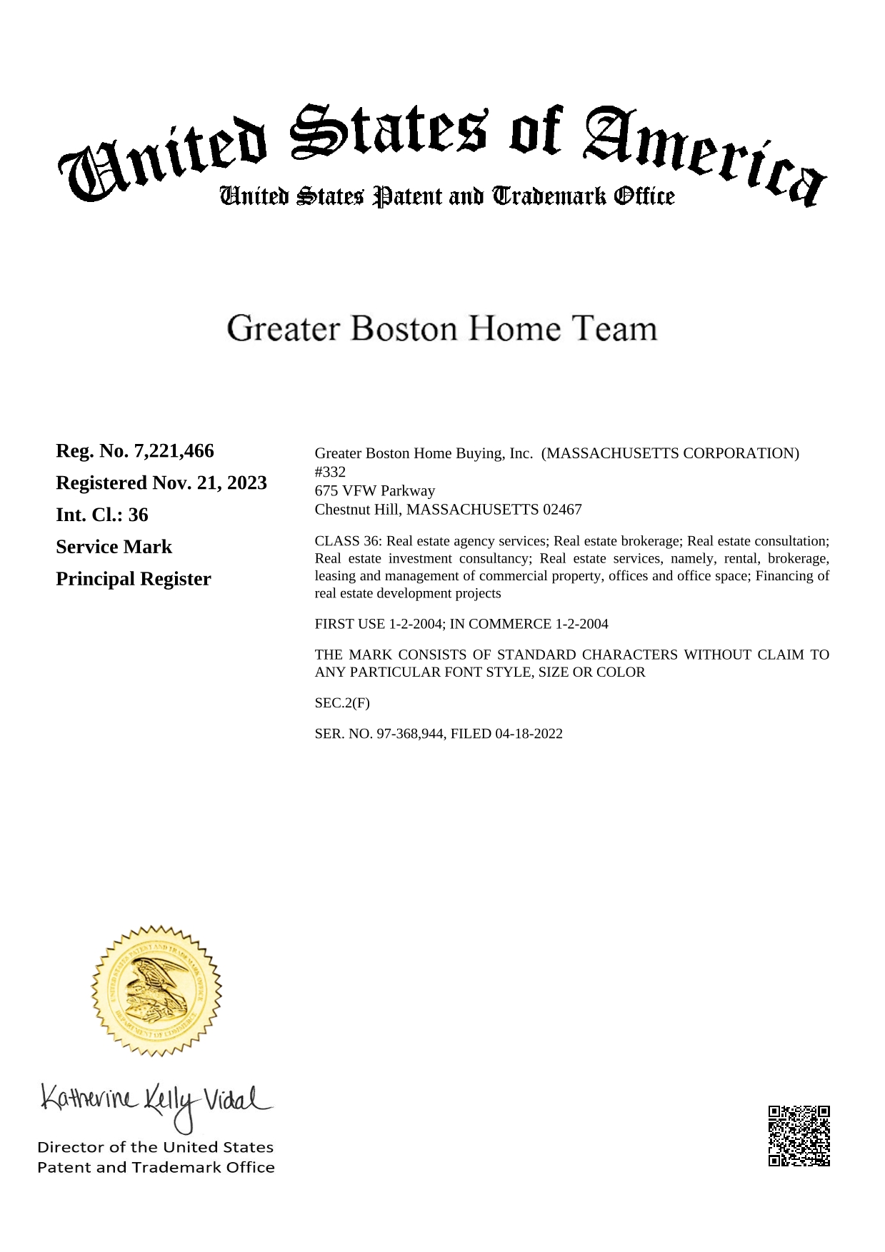 GBHT Trademark Certificate